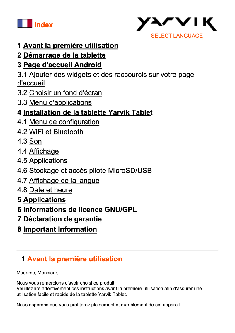 Page 1 of the manual User Manual Yarvik Xenta 9.7
