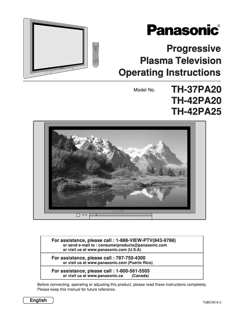 First page image of the manual for Viera TH-42PA25UP