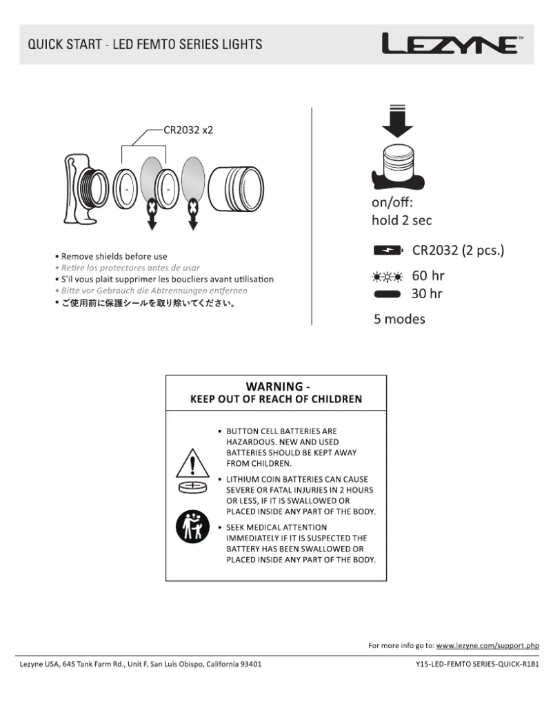Page 1 de la notice Manuel utilisateur Lezyne Femto Drive Rear
