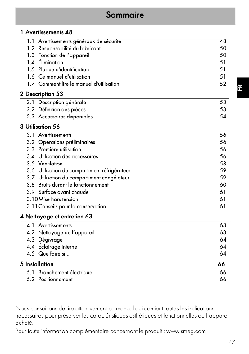 Page 1 of the manual User Manual Smeg FAB28RDMM5