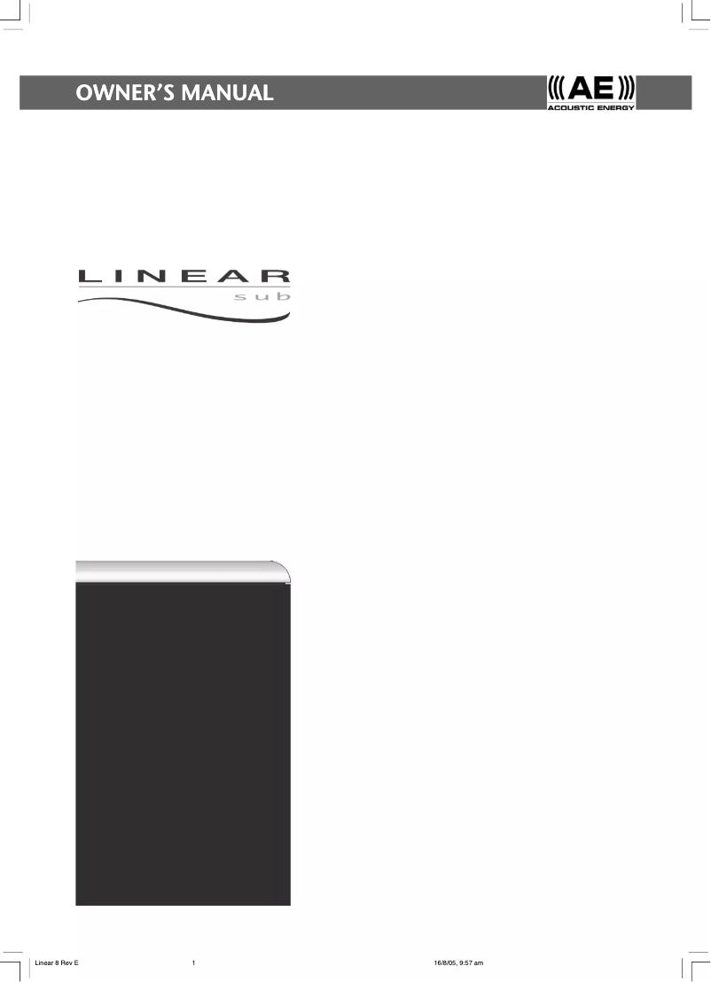 First page image of the manual for Linear 8 Subwoofer