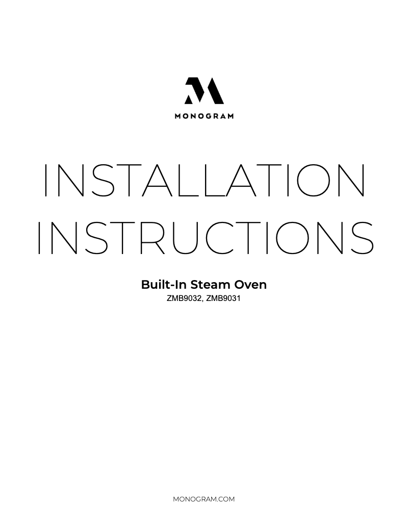 Page 1 of the manual Installation Guide Monogram ZMB9032SNSS