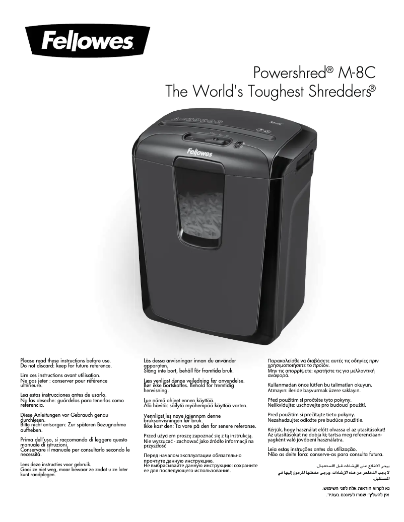 Page 1 of the manual User Manual Fellowes Powershred M-8C