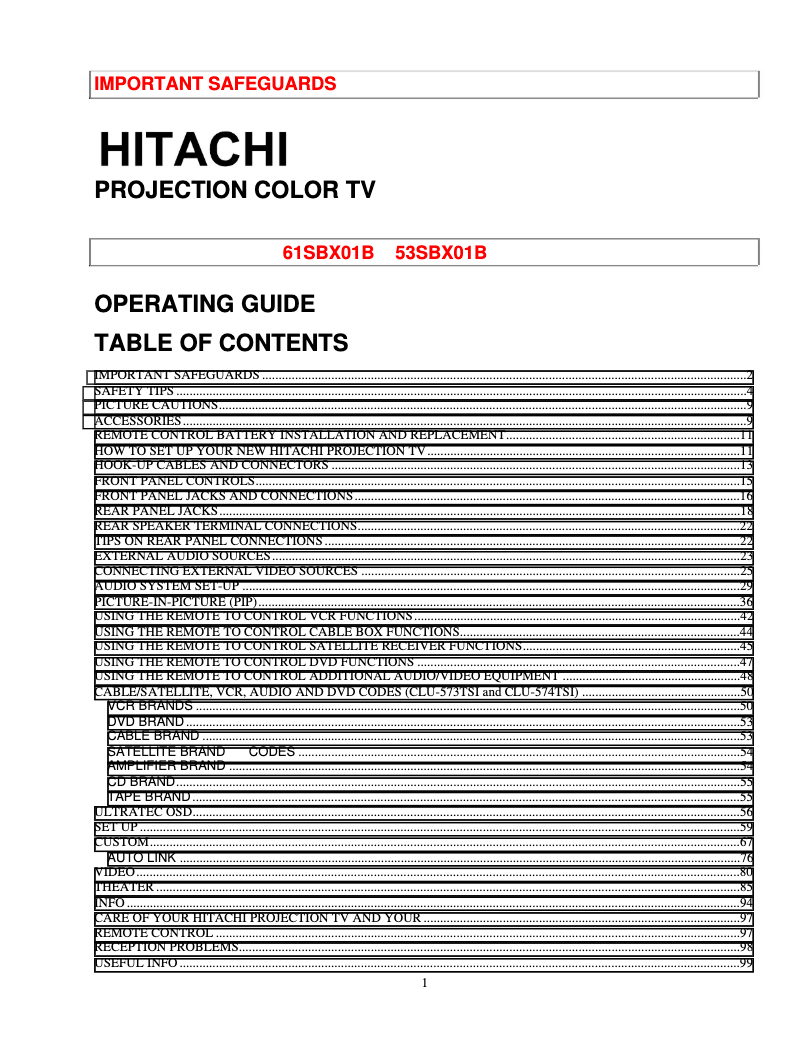 Page 1 of the manual User Manual Hitachi 61SBX01B