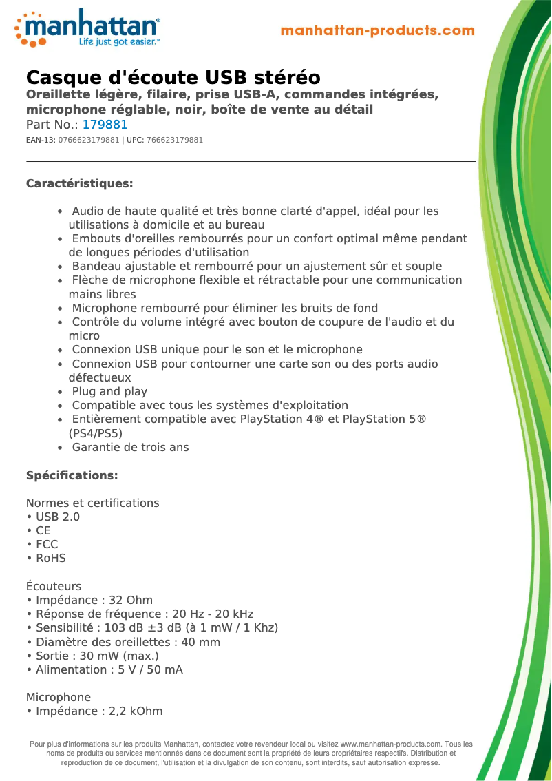 Page 1 of the manual Technical Sheet Manhattan 179881