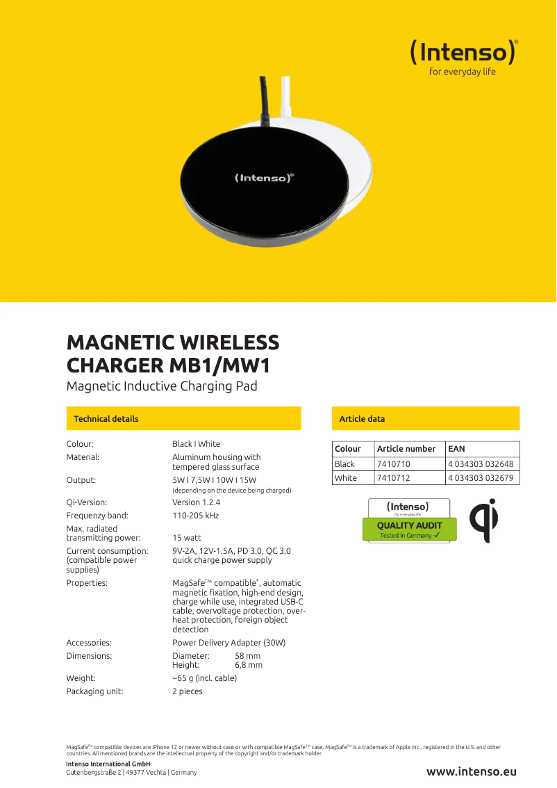 Page 1 of the manual Technical Sheet Intenso MB1