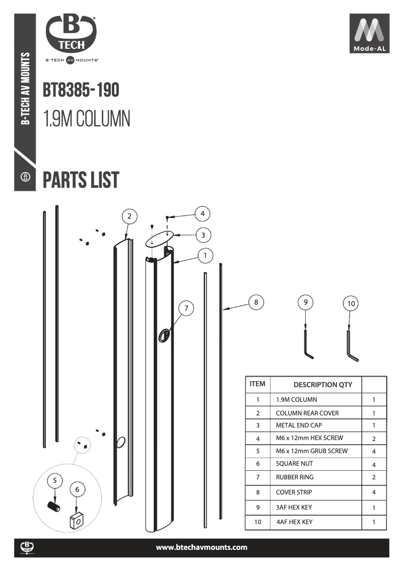 First page image of the manual for BT8385-190