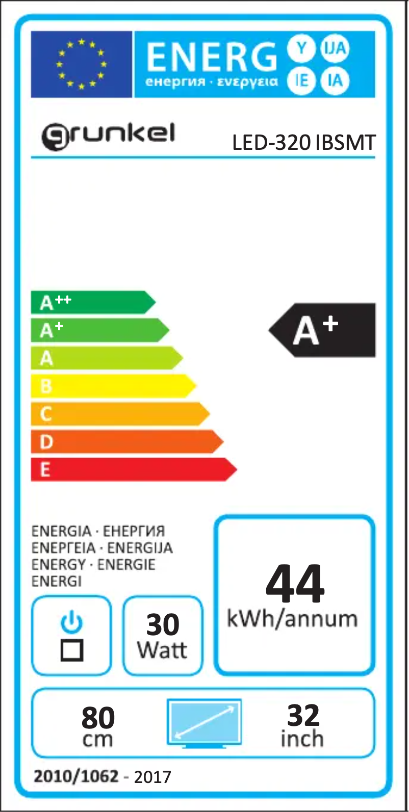 Page 1 of the manual Energy Label Grunkel LED-320 IBSMT