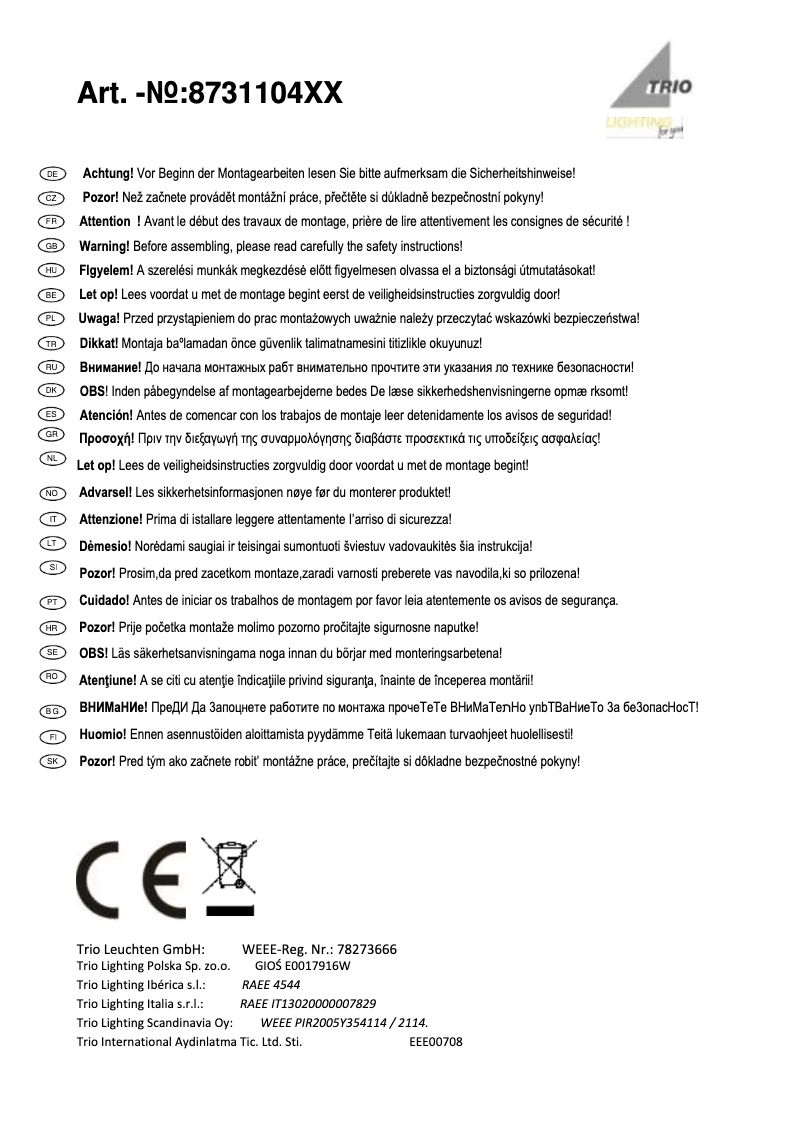 Page 1 of the manual User Manual Trio Lighting Narcos