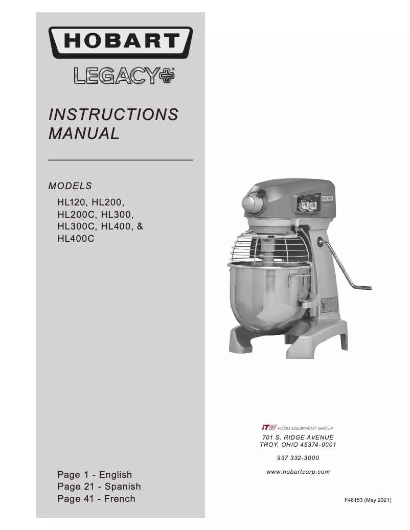 First page image of the manual for HL400