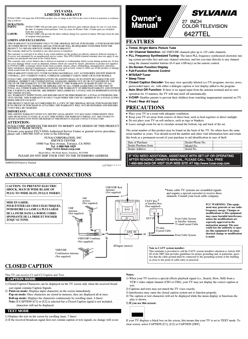 Page 1 of the manual User Manual Sylvania 6427TEL