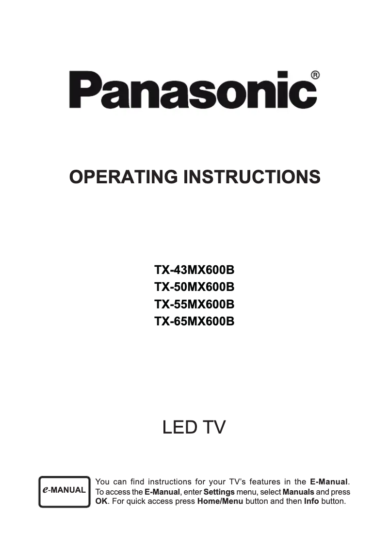 Page 1 of the manual User Manual Panasonic TX-65MX600B