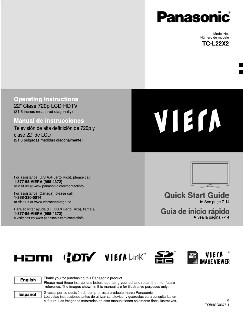 First page image of the manual for Viera TC-L22X2