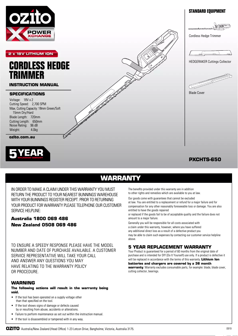 First page image of the manual for PXCHTS-650