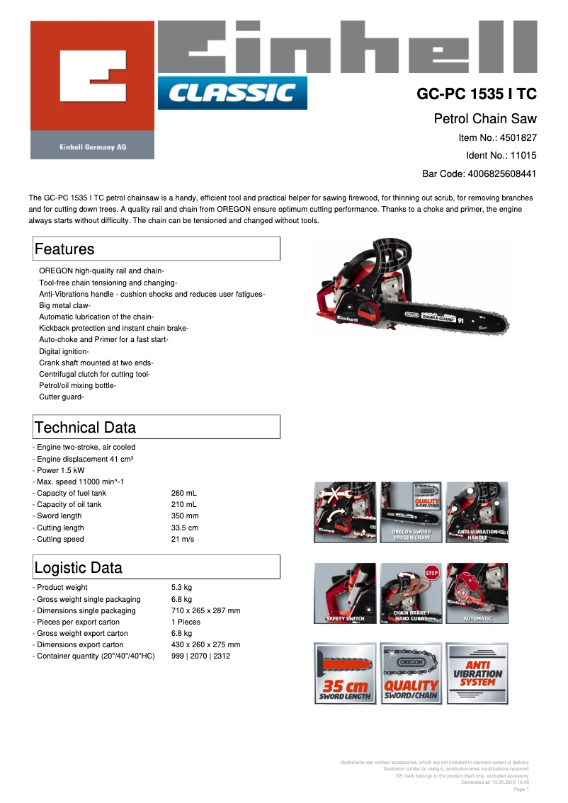 Page 1 of the manual Technical Sheet Einhell GC-PC 1535 I TC