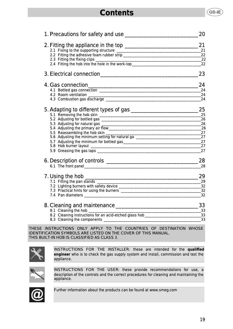 Page 1 of the manual Instruction Manual Smeg PX7502
