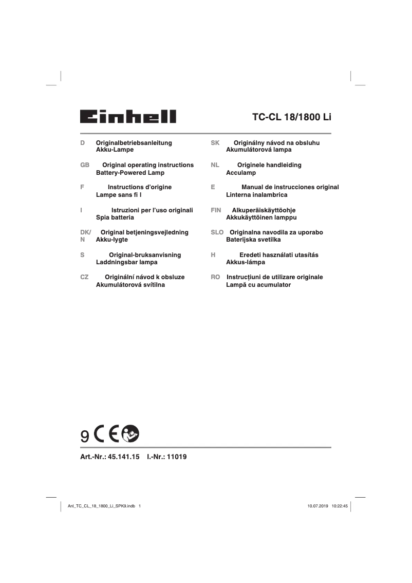 Page 1 of the manual User Manual Einhell TC-CL 18/1800 Li