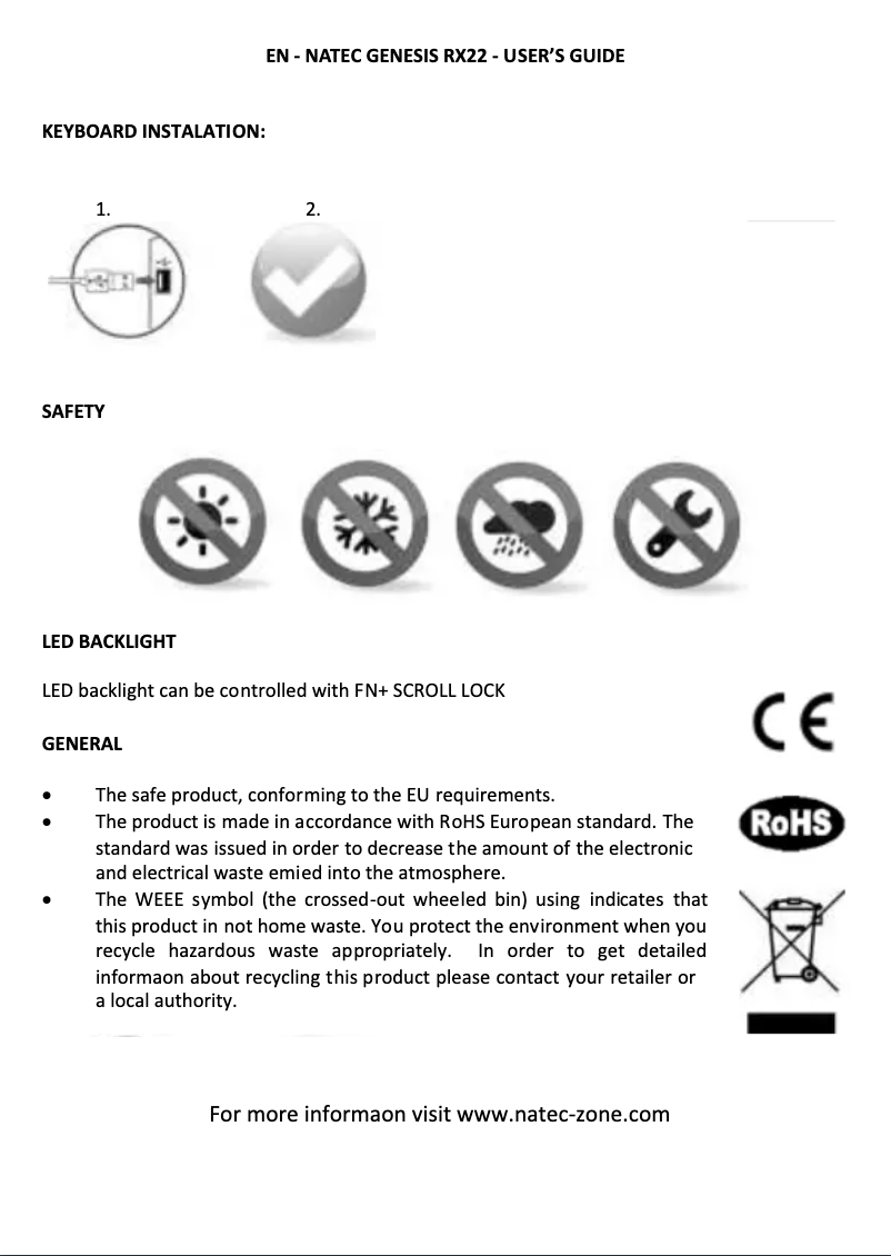 First page image of the manual for RX22