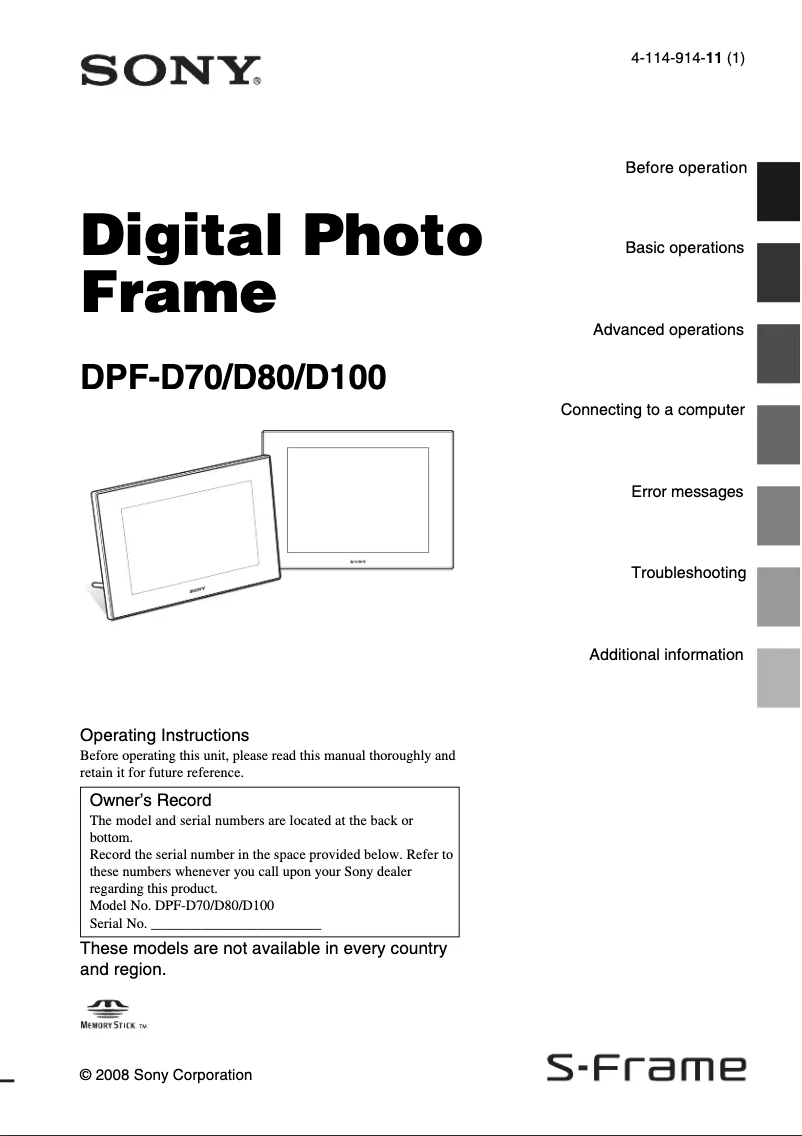 Page 1 of the manual User Manual Sony DPF-D100