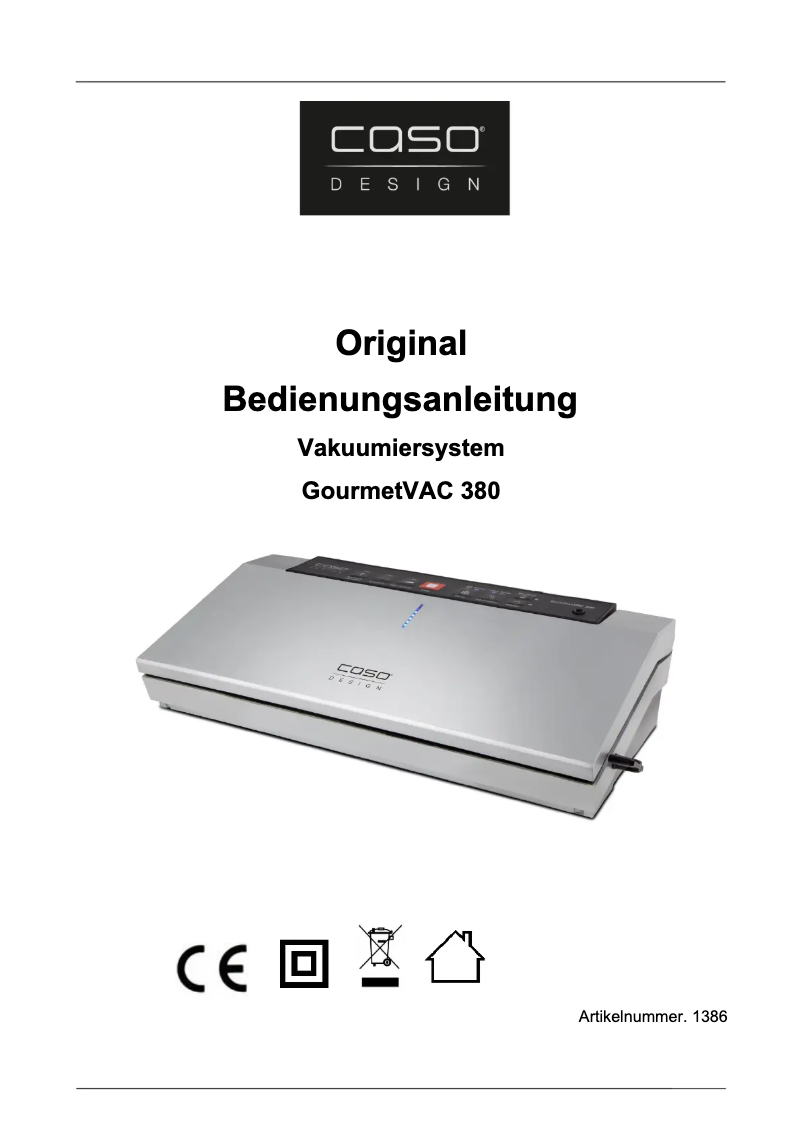 First page image of the manual for GourmetVAC 380