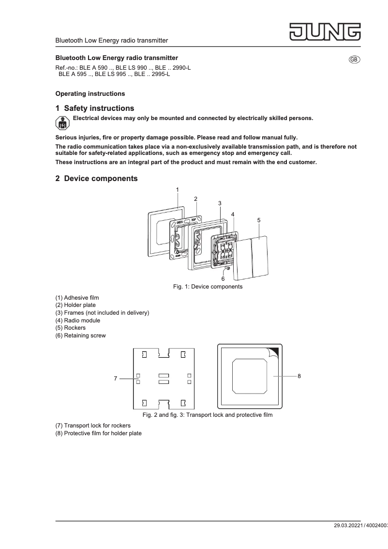 Page 1 of the manual User Manual JUNG BLEA595