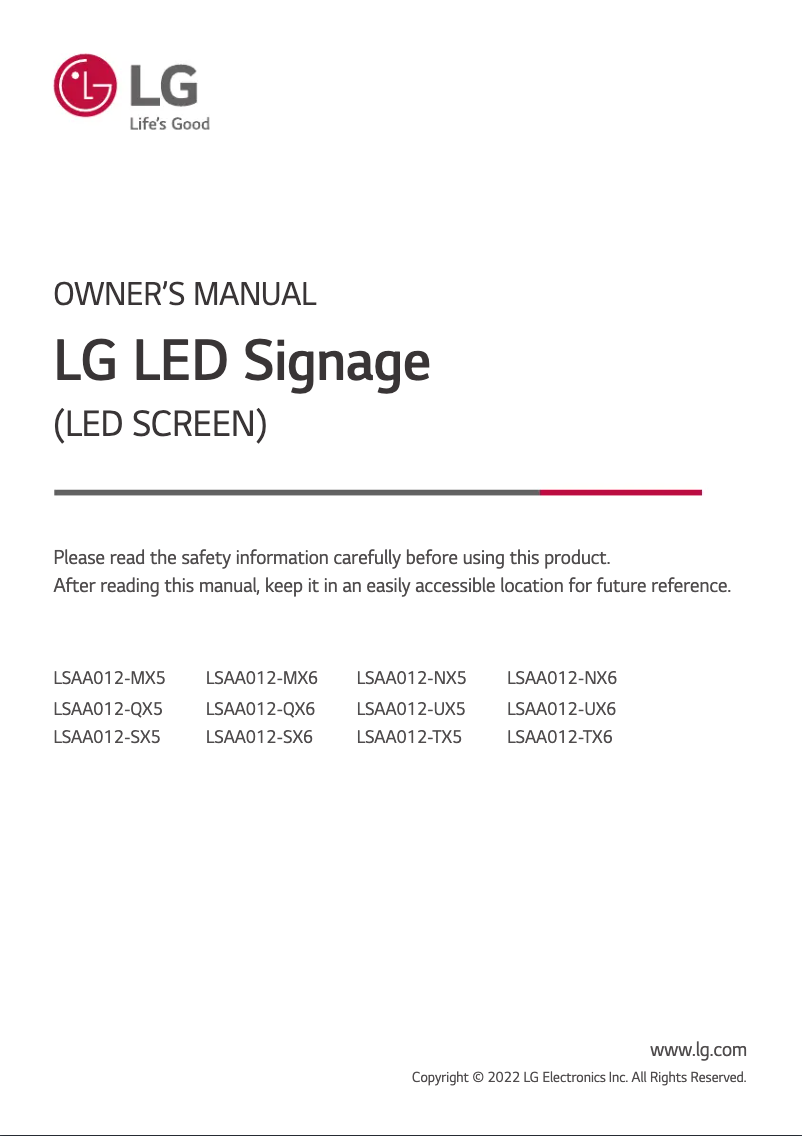 Page 1 of the manual User Manual LG LSAA012-SX