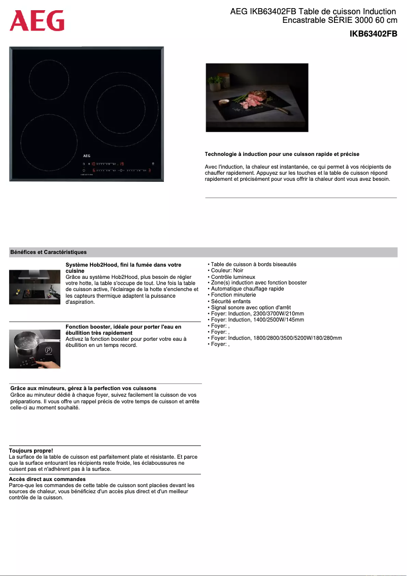 Page 1 of the manual Technical Sheet AEG IKB63402FB
