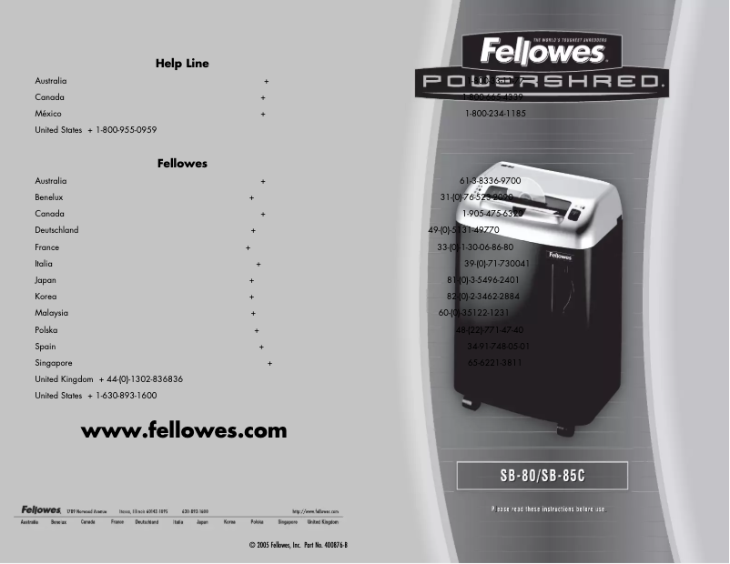 Page 1 of the manual User Manual Fellowes Powershred SB-80