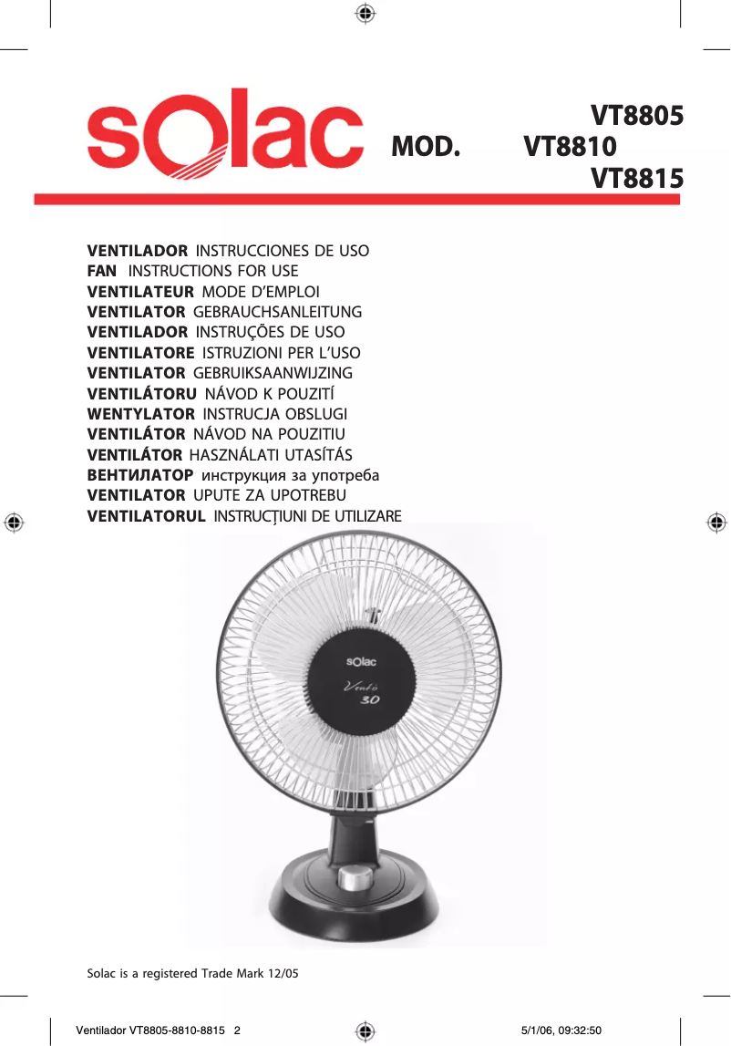 Page 1 of the manual User Manual Solac VT8805