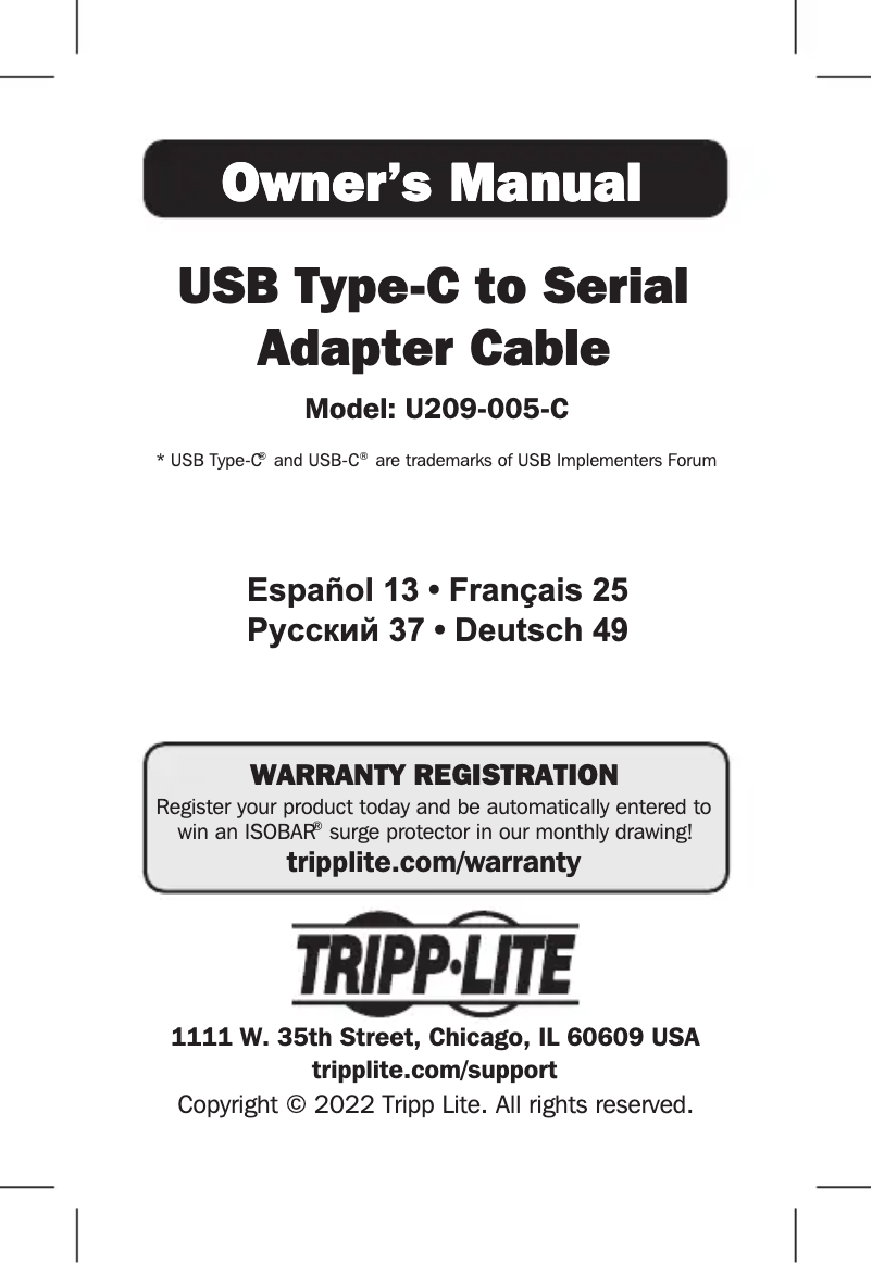 Image de la première page du manuel de l'appareil U209-005-C