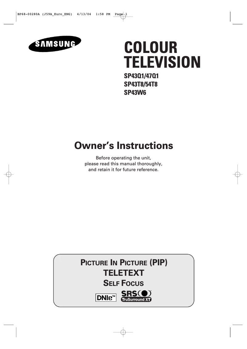 Page 1 of the manual Instruction Manual Samsung SP47Q1HE