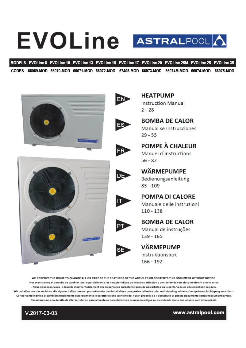 First page image of the manual for EvoLine