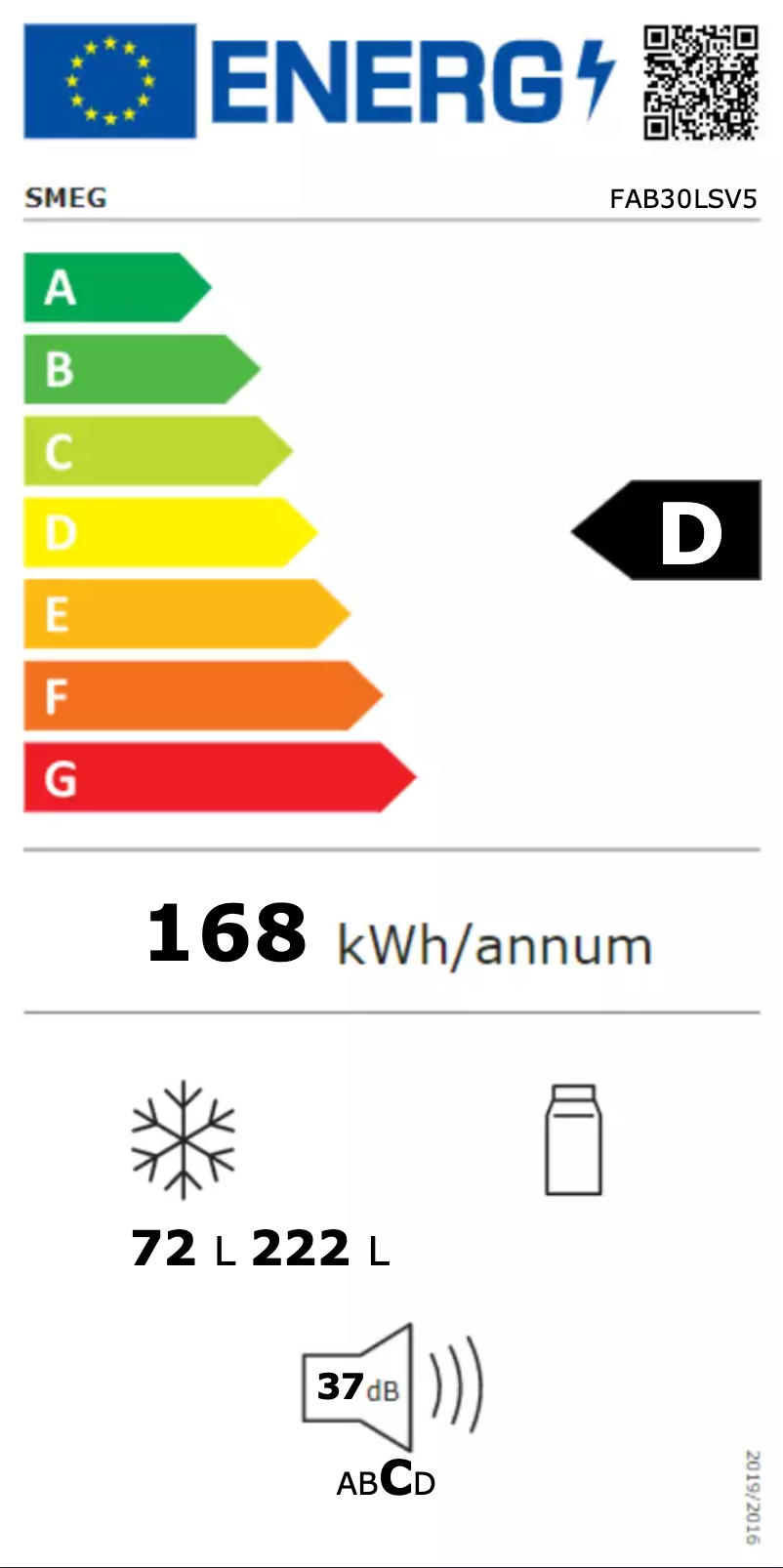 Page 1 of the manual Energy Label Smeg FAB30LSV5