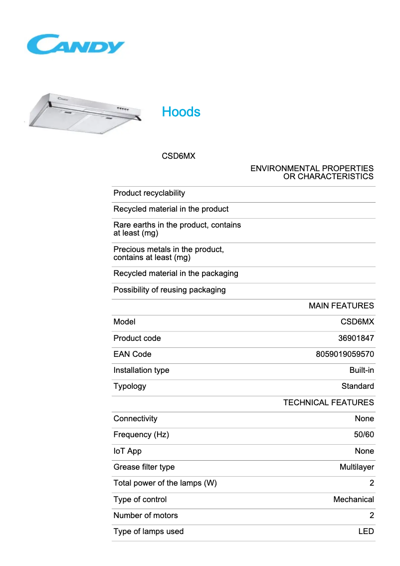First page image of the manual for CSD6MX