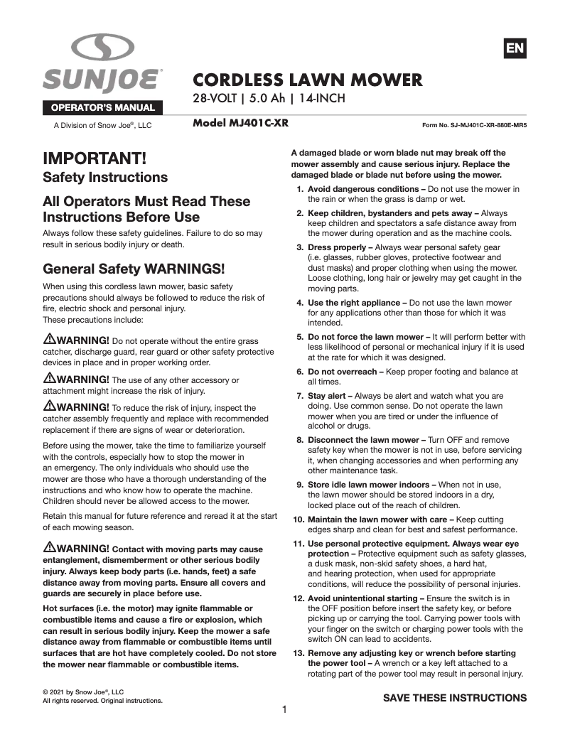 First page image of the manual for MJ401C-XR-SJB