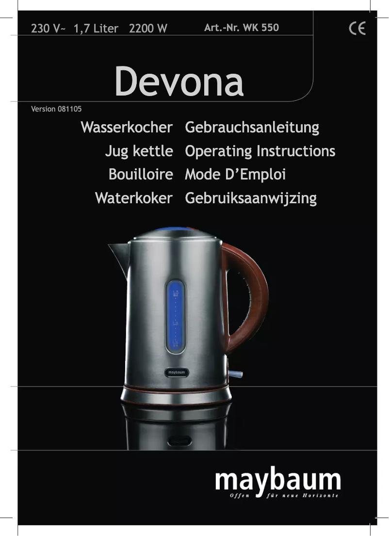 First page image of the manual for Devona WK 550