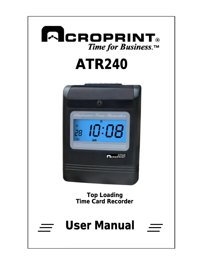 Page 1 of the manual User Manual Acroprint ATR240