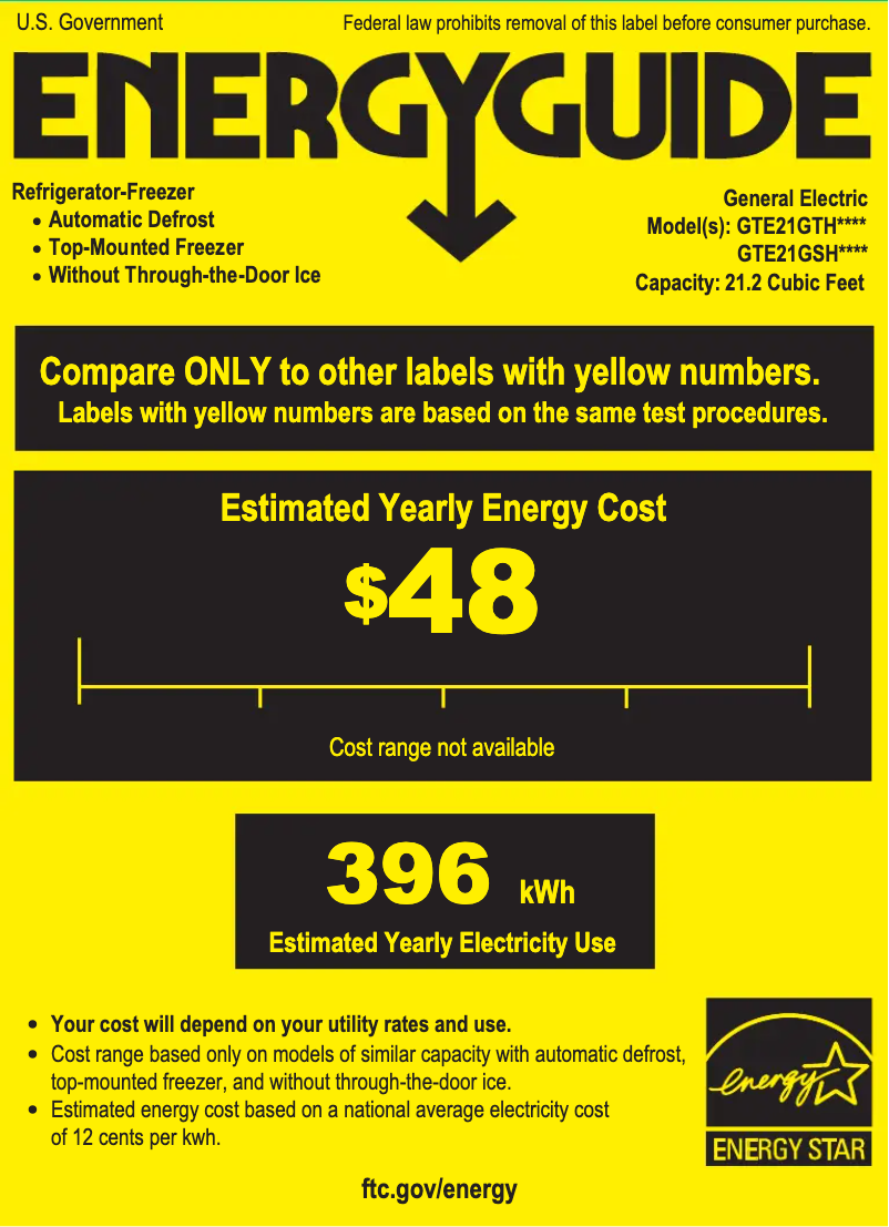 Page 1 of the manual Energy Label GE GTE21GTHCC