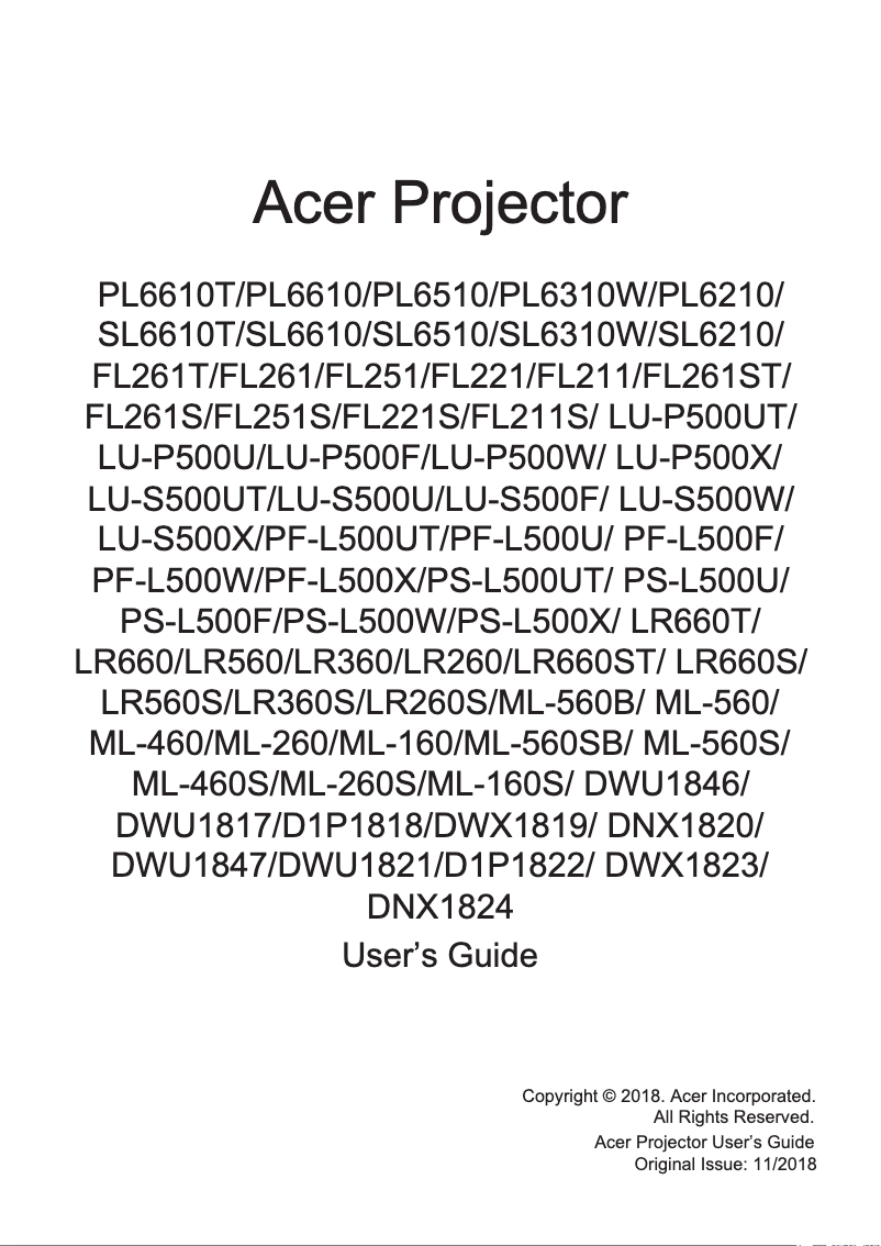 First page image of the manual for LU-P500W