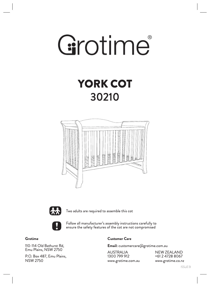 First page image of the manual for York Cot