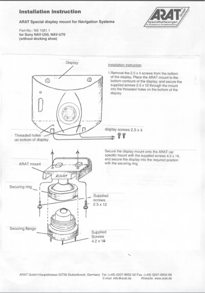 Page 1 of the manual User Manual Arat NS1581.1