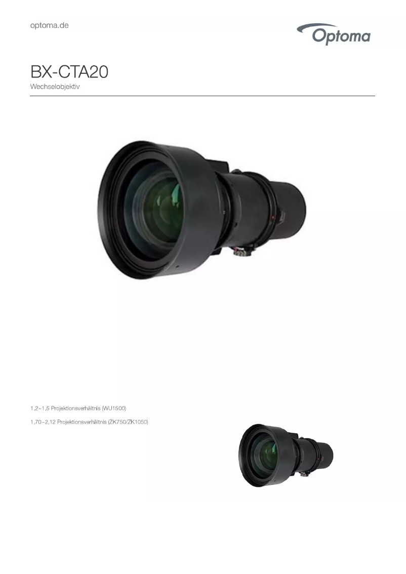 Page 1 of the manual User Manual Optoma BX-CTA20