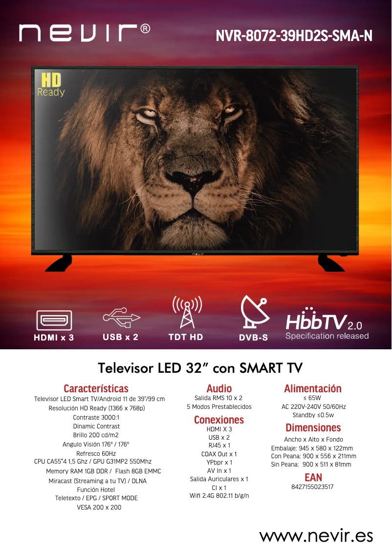 Page 1 of the manual User Manual Nevir NVR-8072-39HD2S-SMA-N