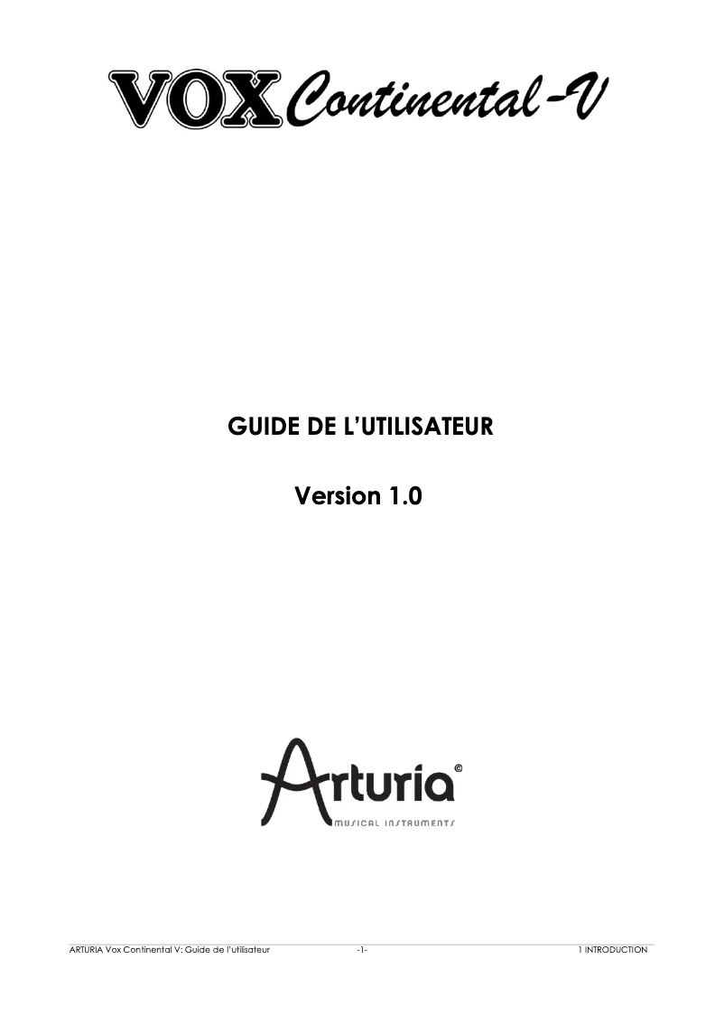 Page 1 of the manual User Manual Arturia VOX Continental V