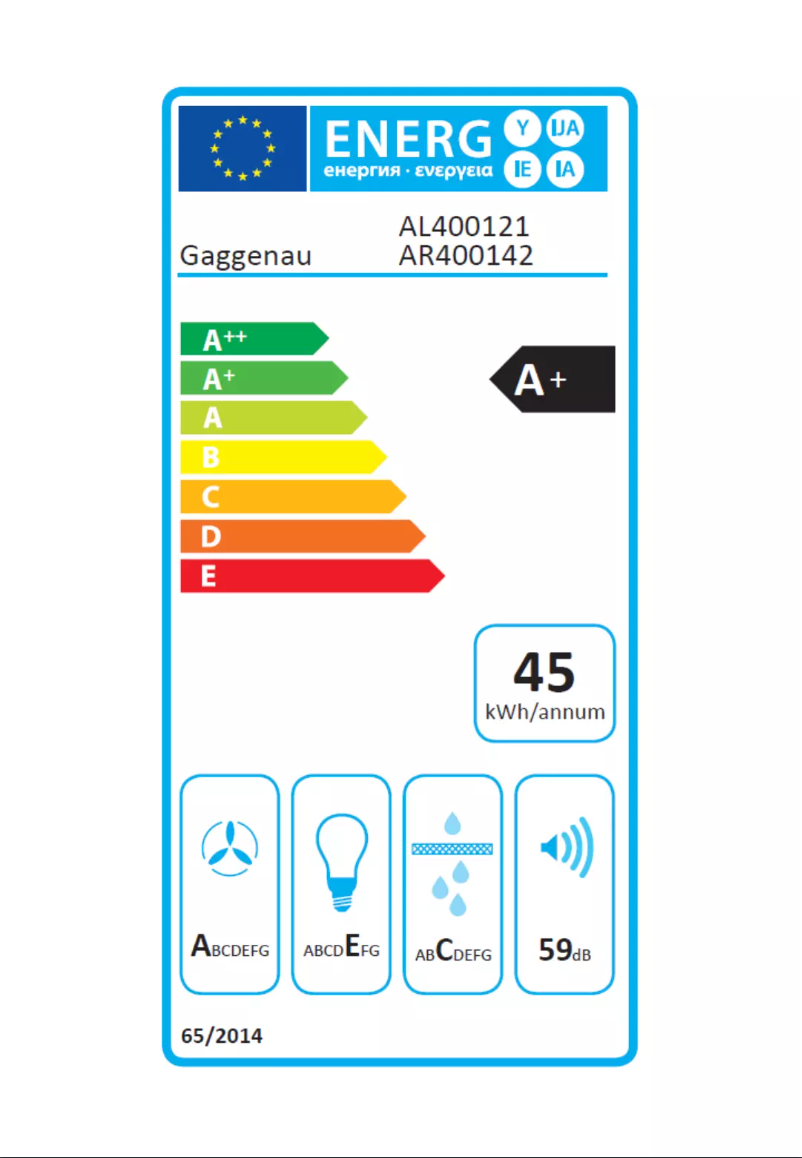 Page 1 de la notice Label énergétique Gaggenau AL400121
