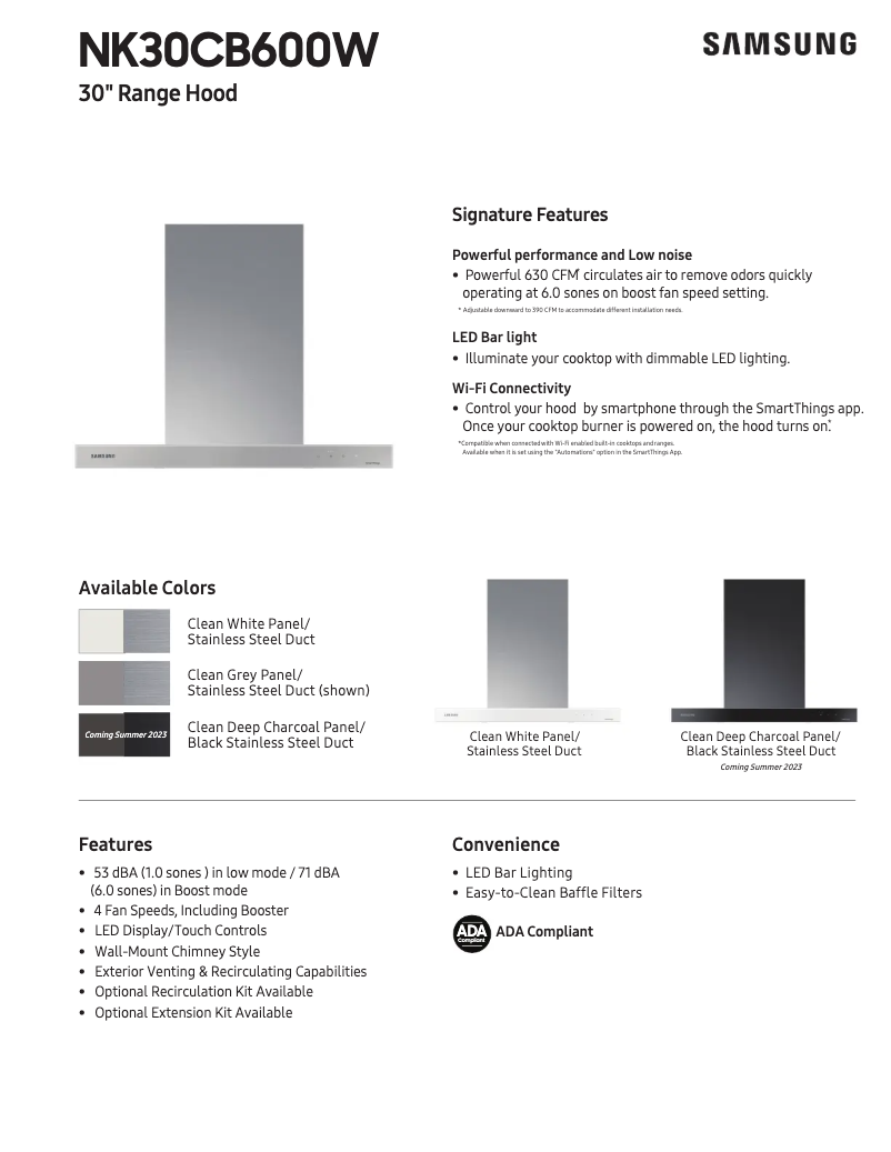 Page 1 of the manual Technical Sheet Samsung NK30CB600W12