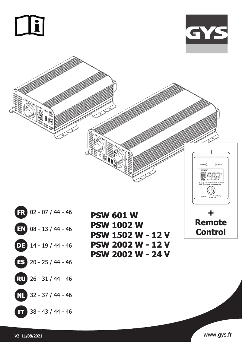 Page 1 of the manual User Manual GYS PSW 601 W