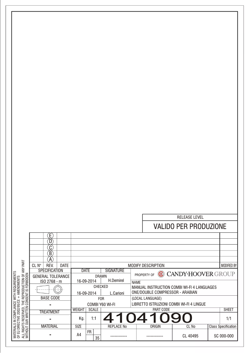 Page 1 of the manual User Manual Candy CF 18S WIFI