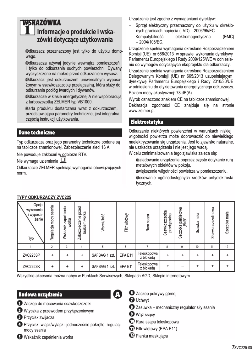 First page image of the manual for Roto ZVC225SK