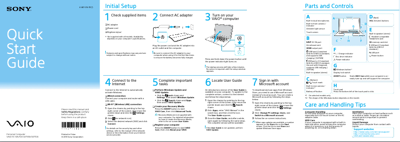 Page 1 of the manual Installation Guide Sony Vaio Fit 15 SVF15N14CXS